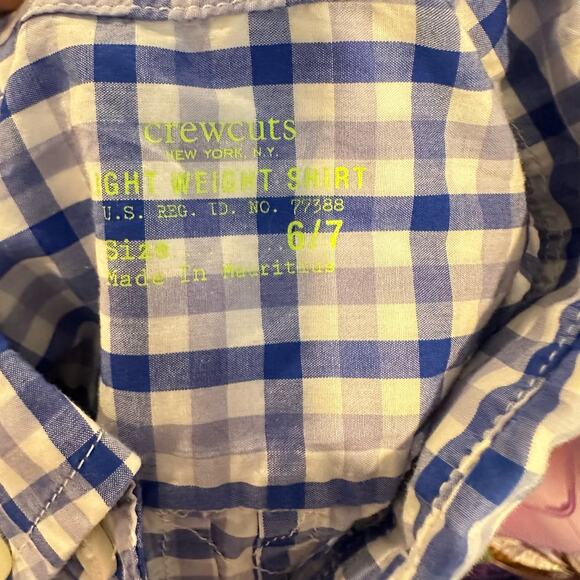 Crewcuts Boys Button Down Light Weight Shirt Gingham Check Plaid Blue 6 7 - Picture 5 of 7